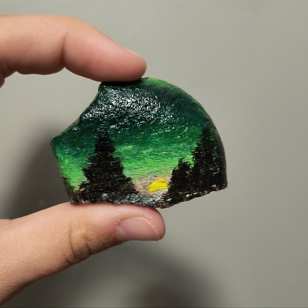 Hand-Painted Forest Scene Art Piece